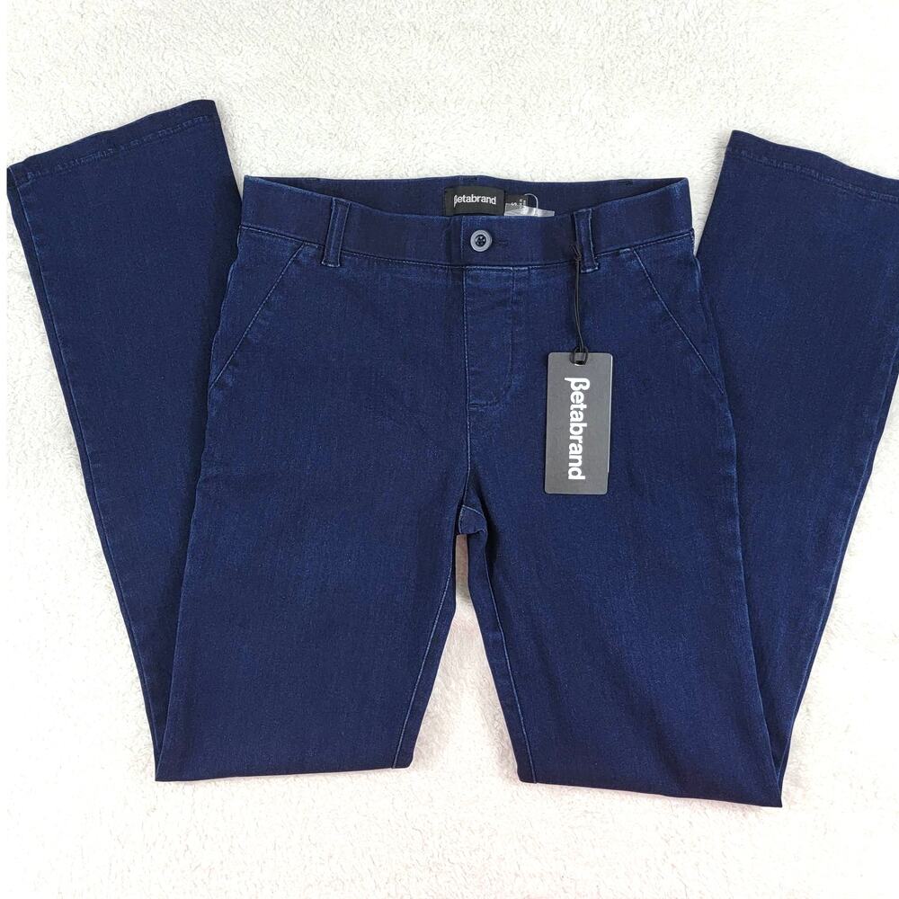 Betabrand Straight Leg 4-Pocket Dress Pant Yoga Denim Dark Wash Jeans